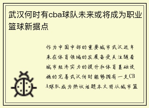 武汉何时有cba球队未来或将成为职业篮球新据点