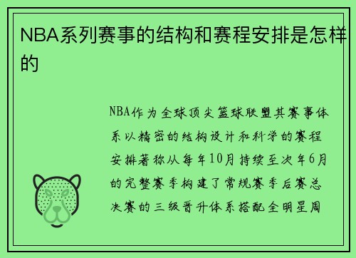 NBA系列赛事的结构和赛程安排是怎样的